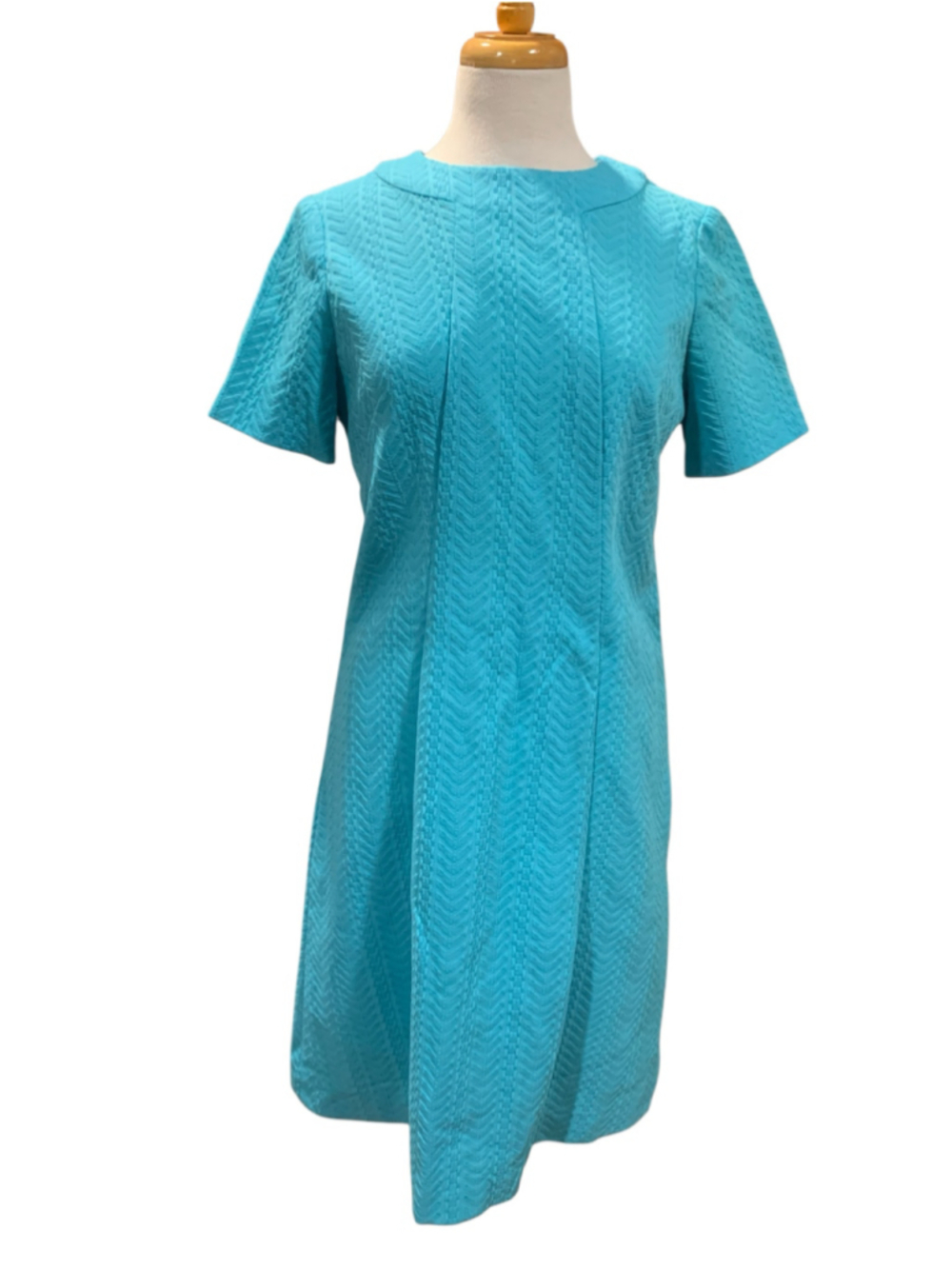 Vtg 60’s Women's handmade Textured Chevron Midi Dress Blue Size M